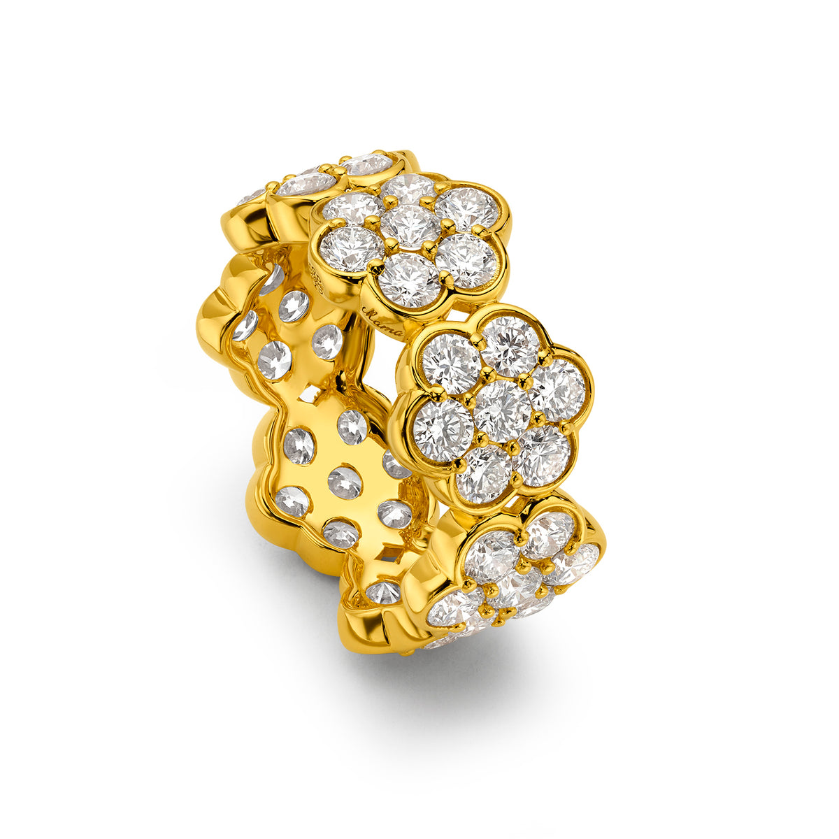 Buddha Mama Flower Diamond Band in 20K Yellow Gold, Size 7.5
