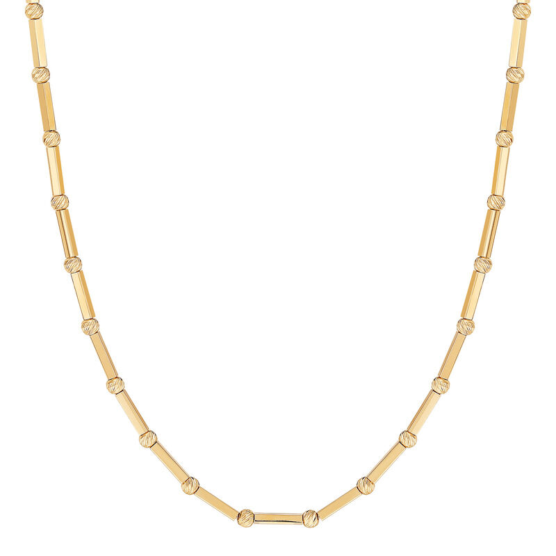 Alternating Bead & Tube Necklace in 14K Yellow Gold