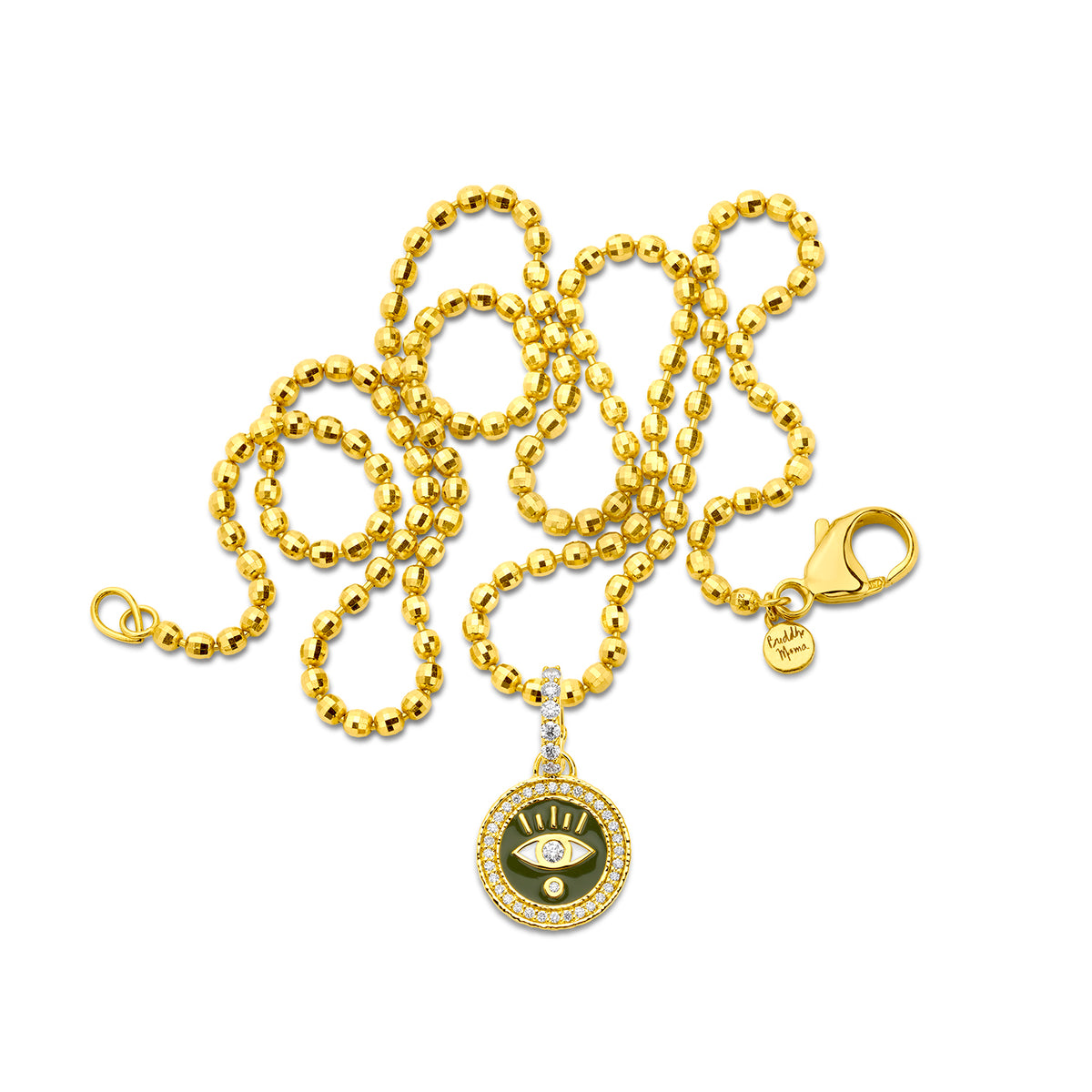 Buddha Mama Army Green Evil Eye Pendant in 20K Yellow Gold