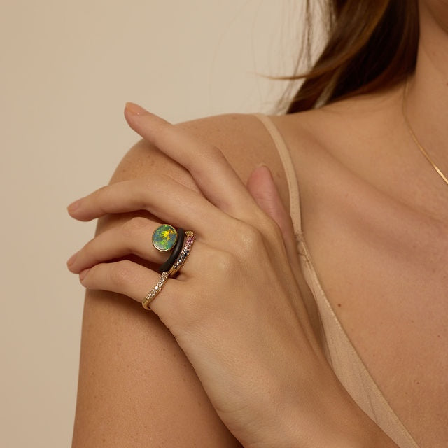 Eden Presley Shades of Green Wave Ring in 14K Yellow Gold, Size 7