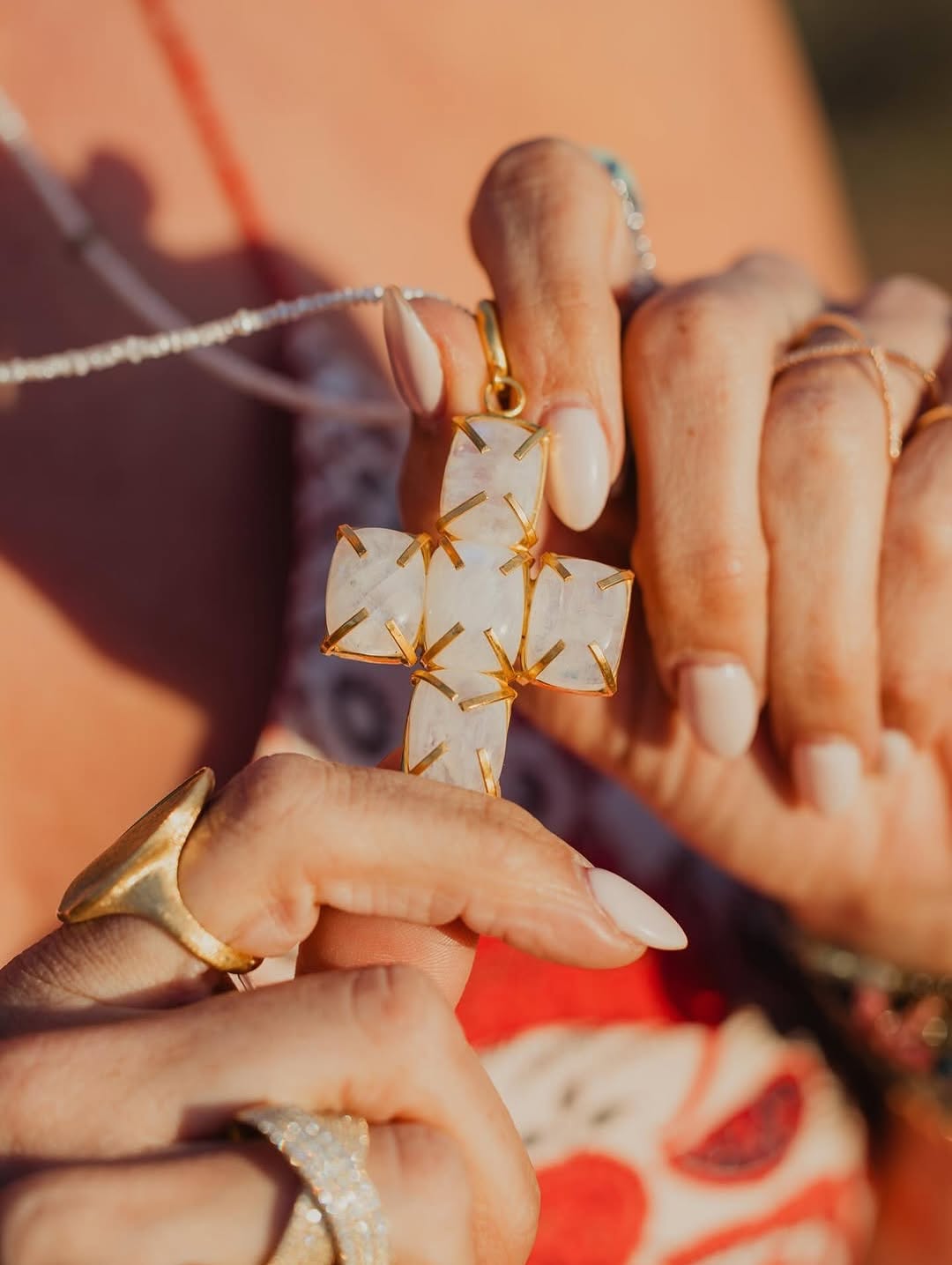 Wendy Perry Moonstone Cross Pendant