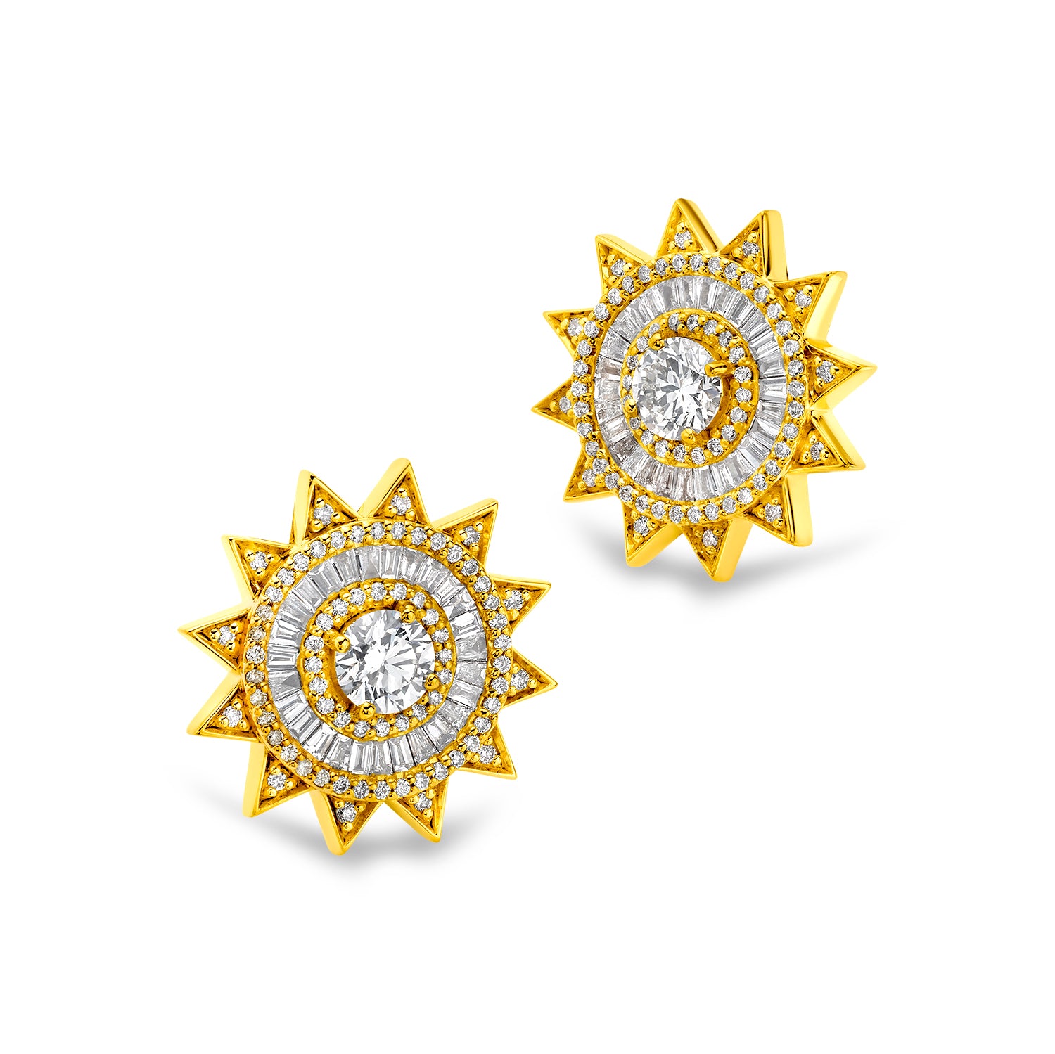 Buddha Mama Omega Sun Diamond Studs in 20K Yellow Gold