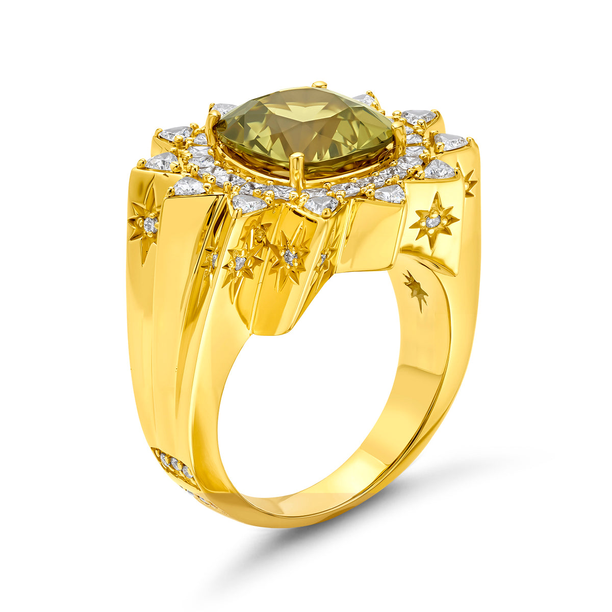 Buddha Mama Mali Garnet Sun Signet Ring in 20K Yellow Gold, Size 7.5