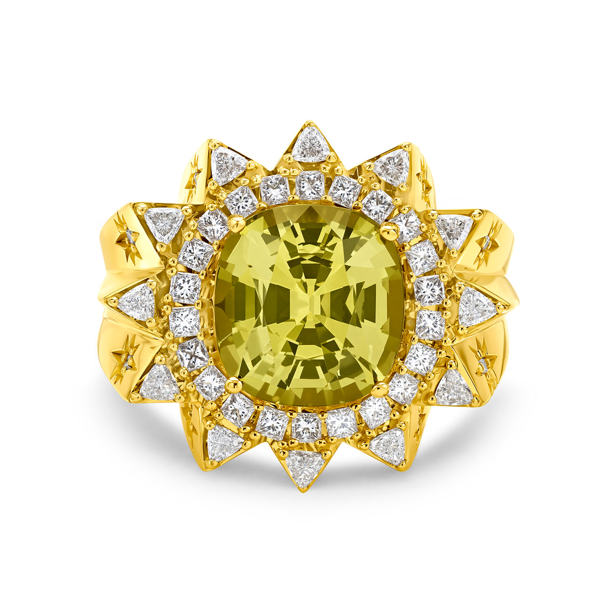 Buddha Mama Mali Garnet Sun Signet Ring in 20K Yellow Gold, Size 7.5