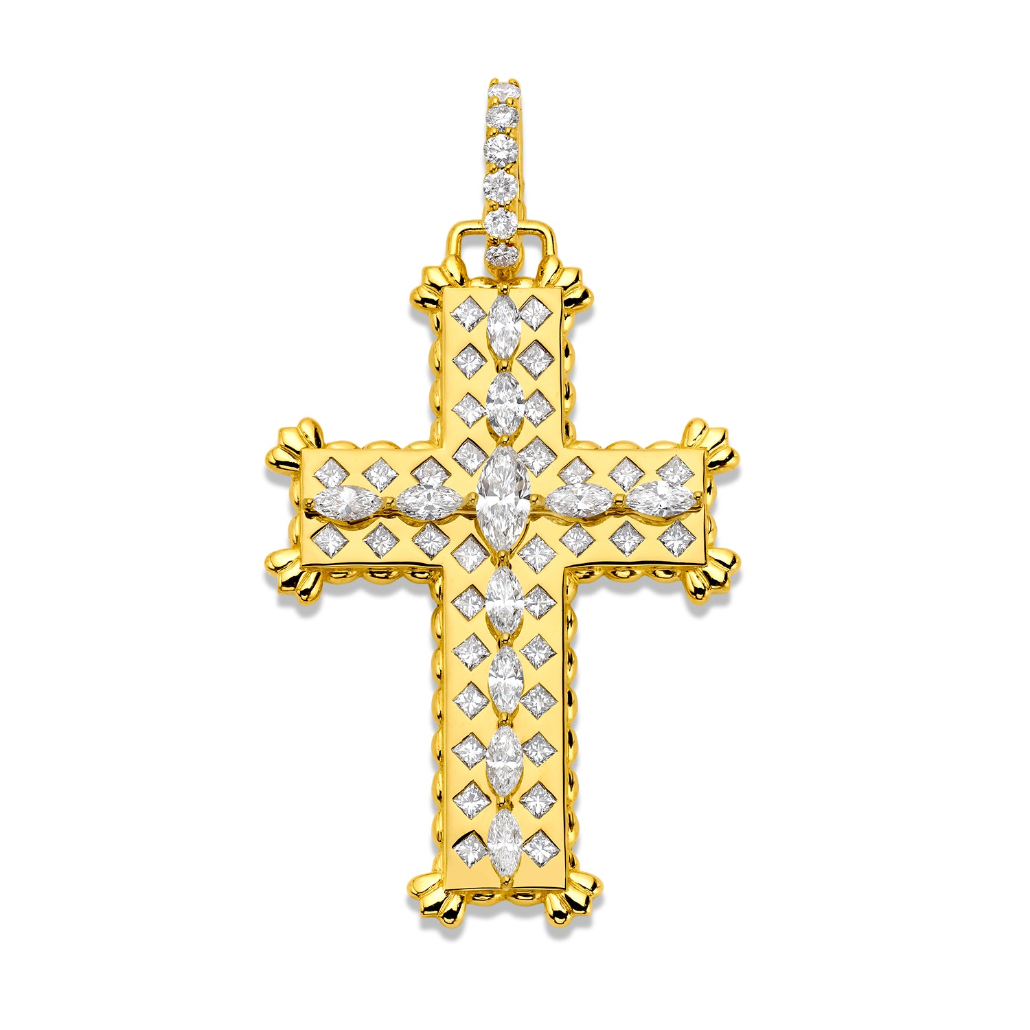 Buddha Mama Small Marquise Diamond Cross Pendant in 20K Yellow Gold