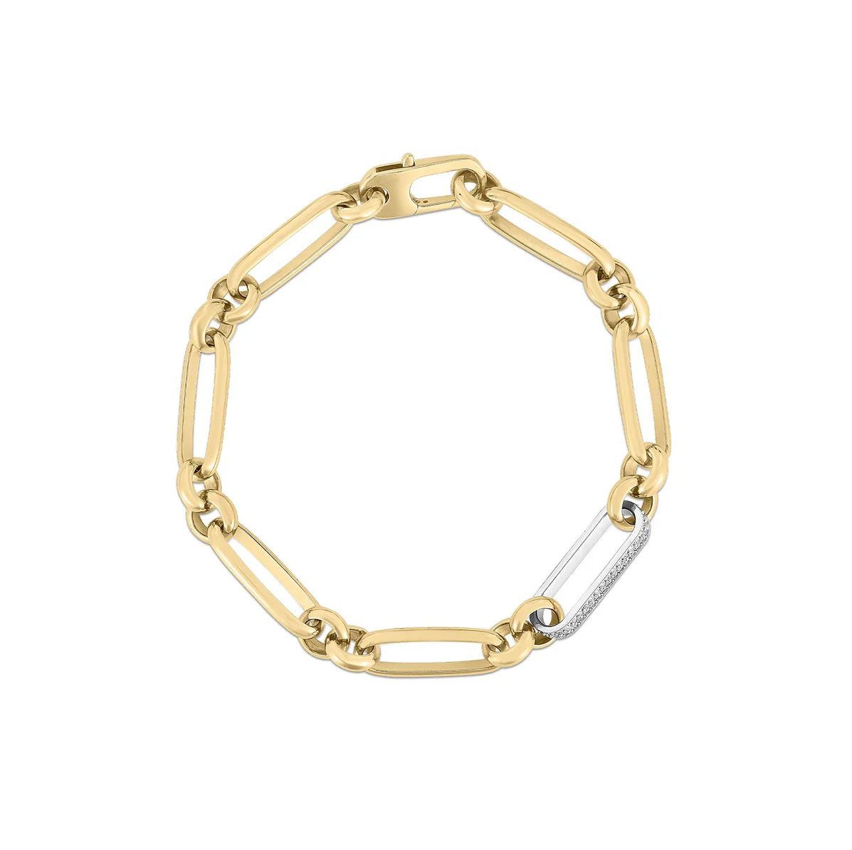 Roberto Coin Oro Classic Pave Diamond Link Bracelet in 18K Yellow Gold