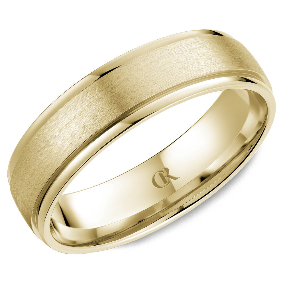 Crown Ring Men's 6MM Sandpaper Polished Edge Band in 14K Yellow Gold, Size 10