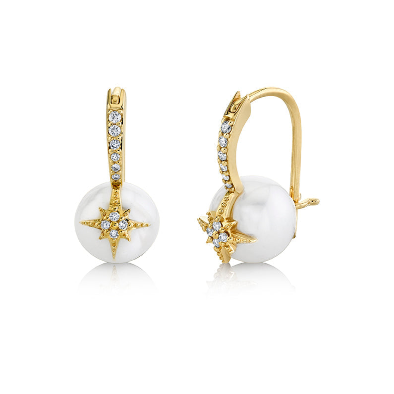 Sydney Evan Pearl Pave Diamond Starburst Earrings in 14K Yellow Gold
