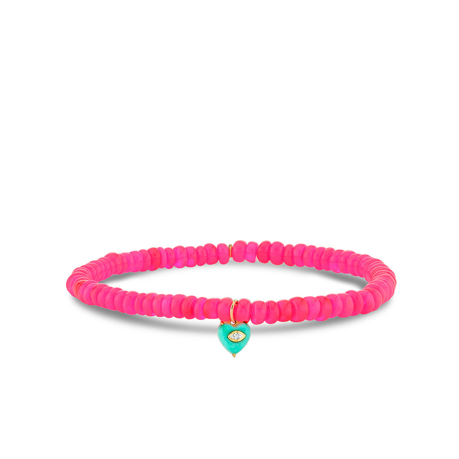 Sydney Evan Opal Heart Charm Hot Pink Bracelet in 14K Yellow Gold