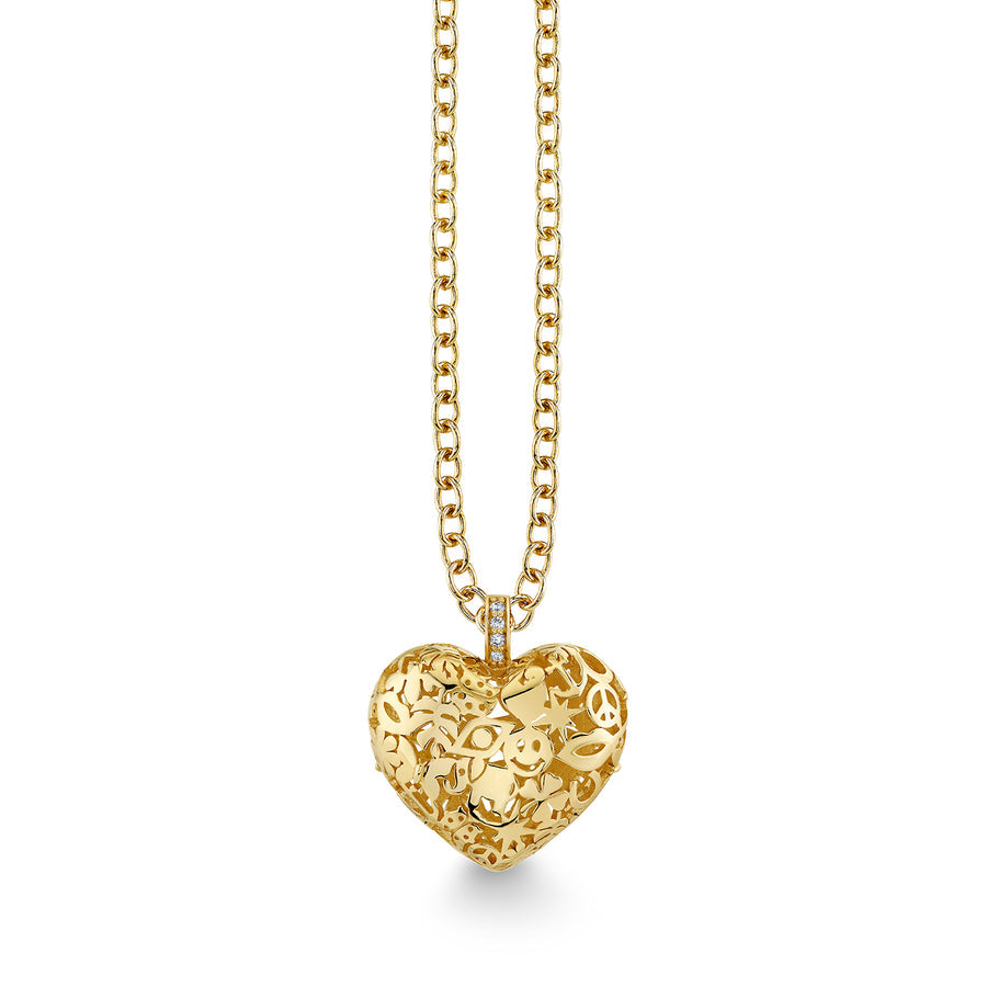 Sydney Evan Puffy Icon Wallpaper Heart Charm Necklace in 14K Yellow Gold