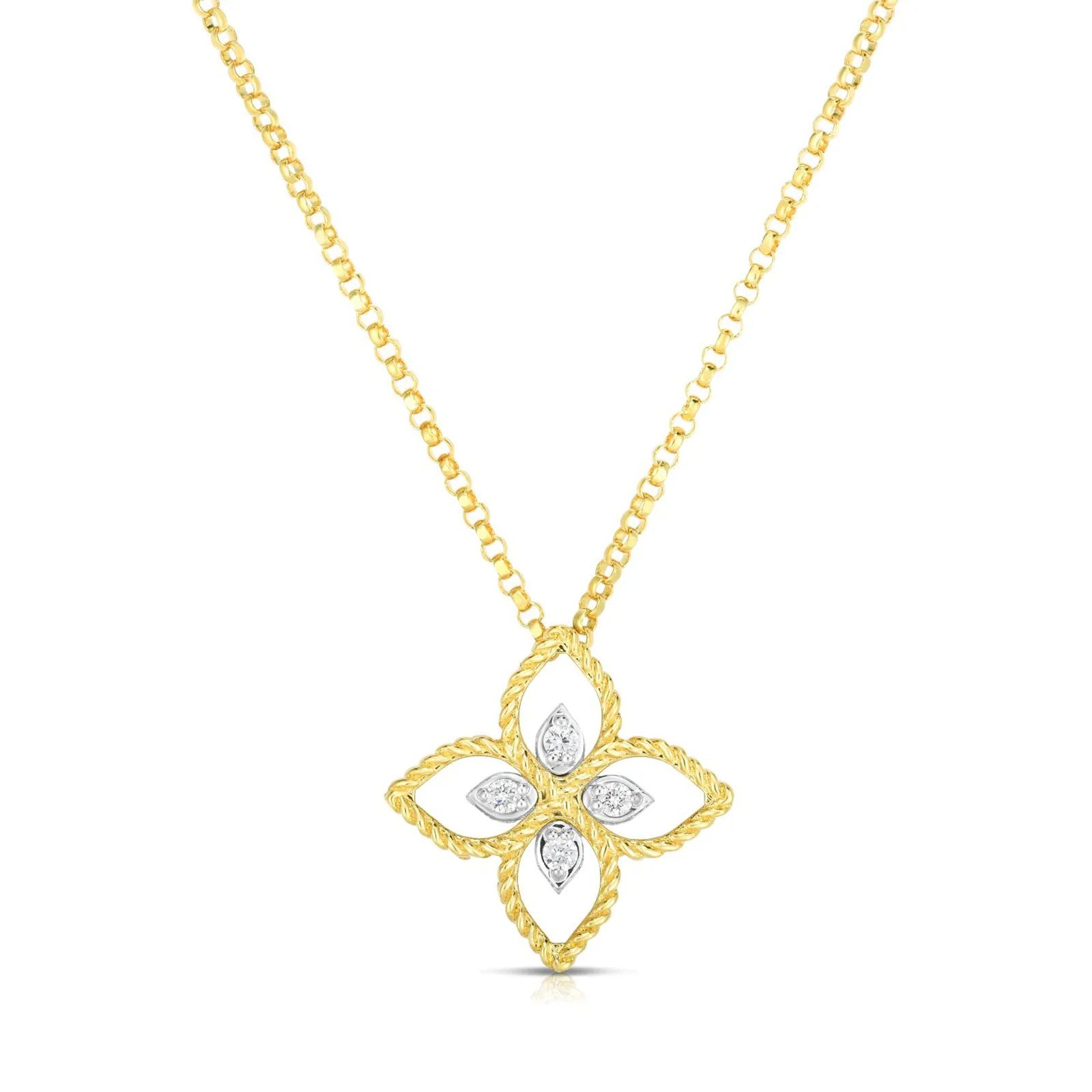 Roberto Coin Princess Flower Open Frame Diamond Necklace in Yellow Gold