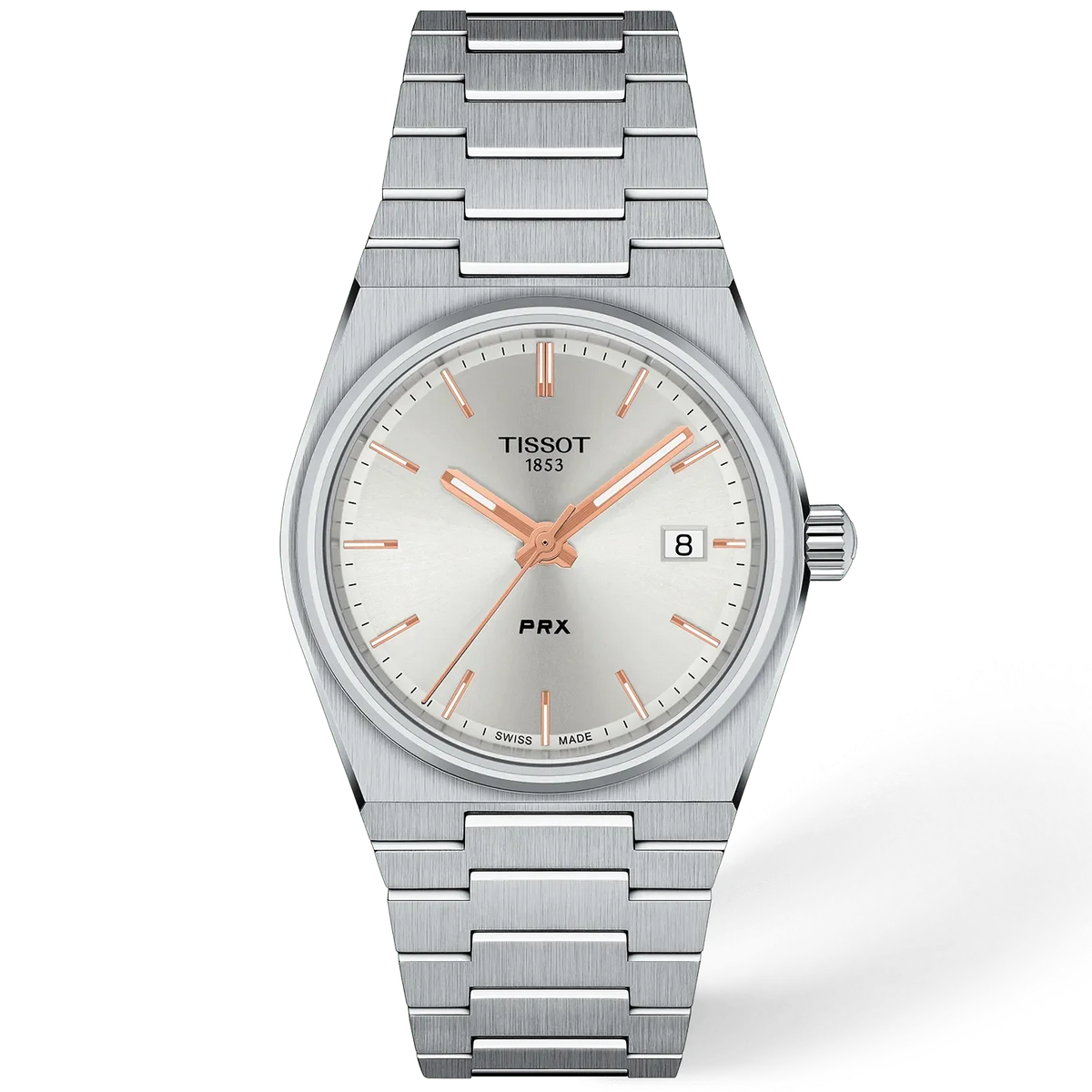 Tissot PRX Silver Dial & Rose Stick Watch T1372101103100
