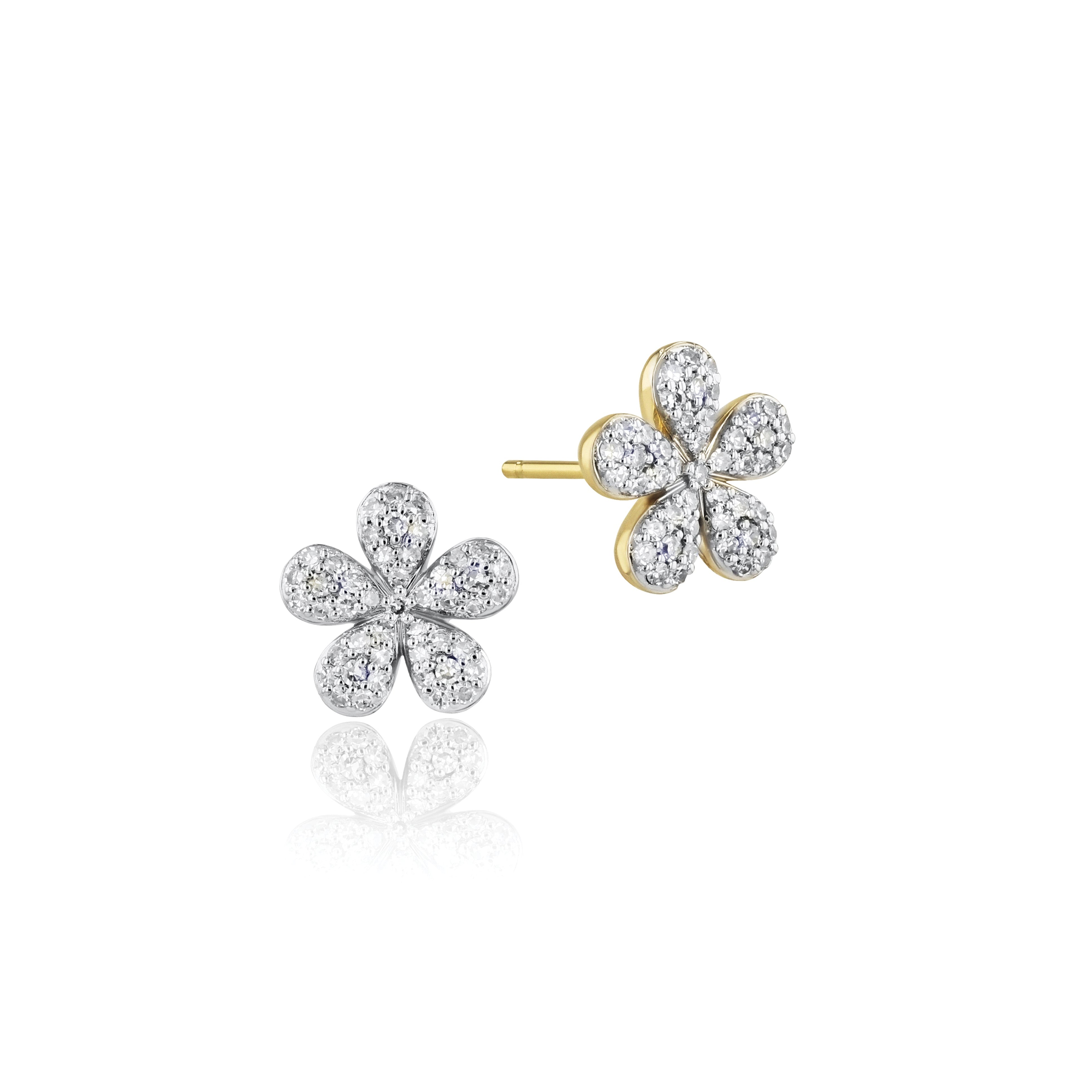 Phillips House Petite Forget Me Not Diamond Flower Stud Earrings in 14K Yellow Gold