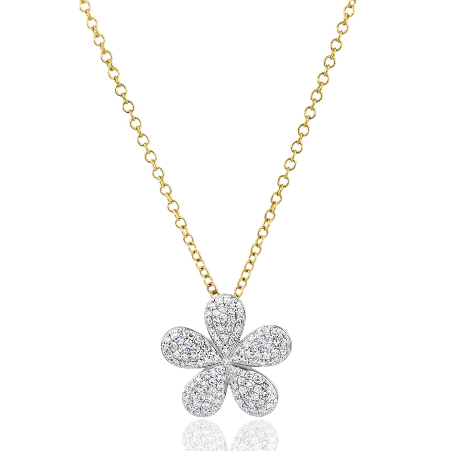 Phillips House Large Forget Me Not Diamond Flower Necklace in 14K Yellow Gold