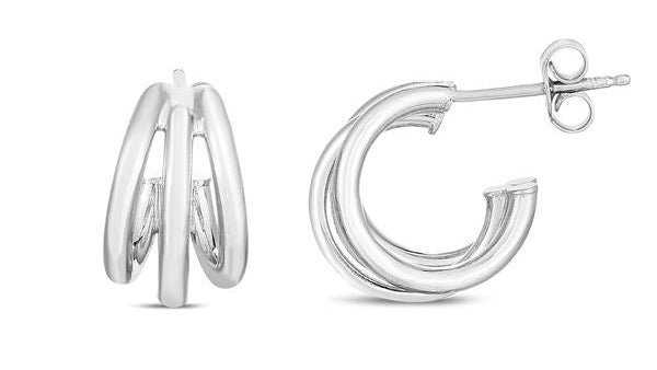 Silver hoop earrings on a white background