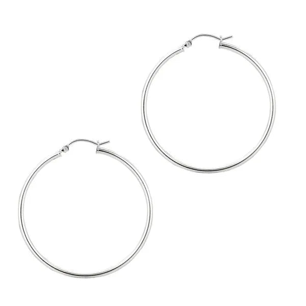2X40MM Hollow Hoop Earrings in 14K White Gold