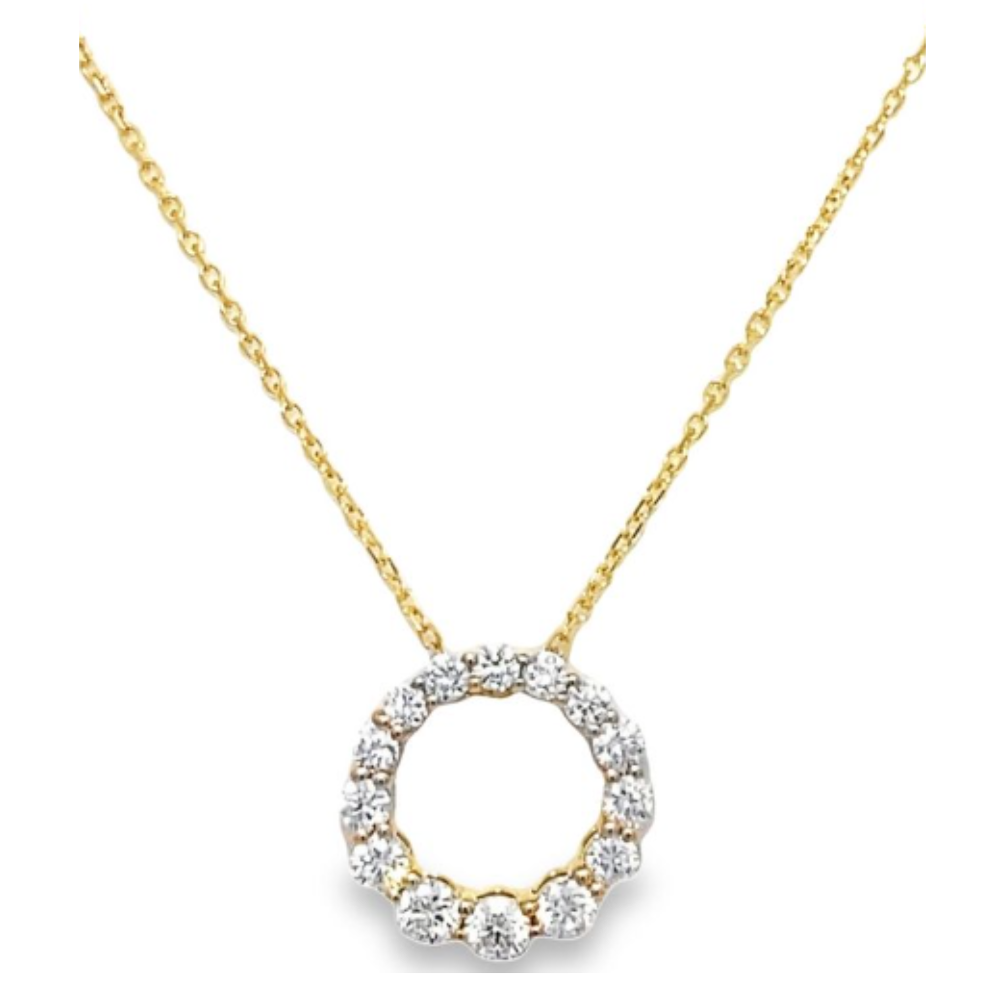 Open Circle Graduated Diamond Pendant Necklace in 14K Yellow Gold