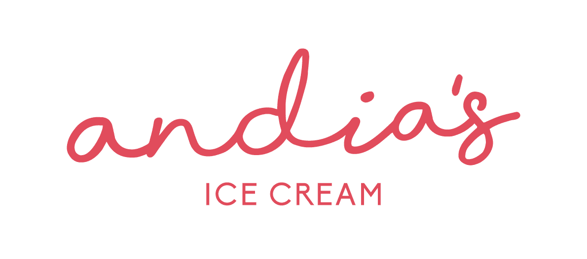 Red 'andia's Ice Cream' text on a transparent background