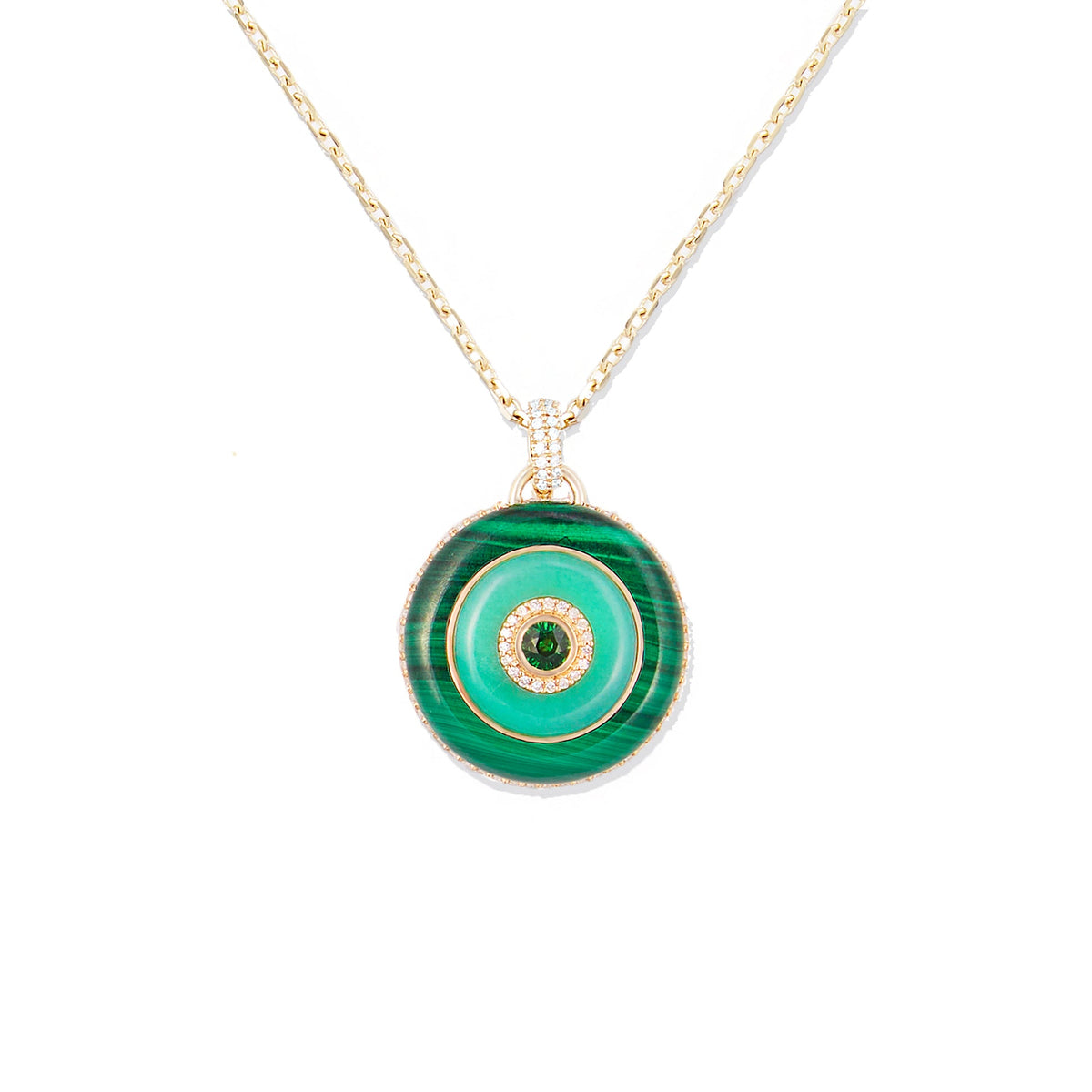 Campbell + Charlotte Large Green Disc Pendant Necklace in 14K Yellow Gold