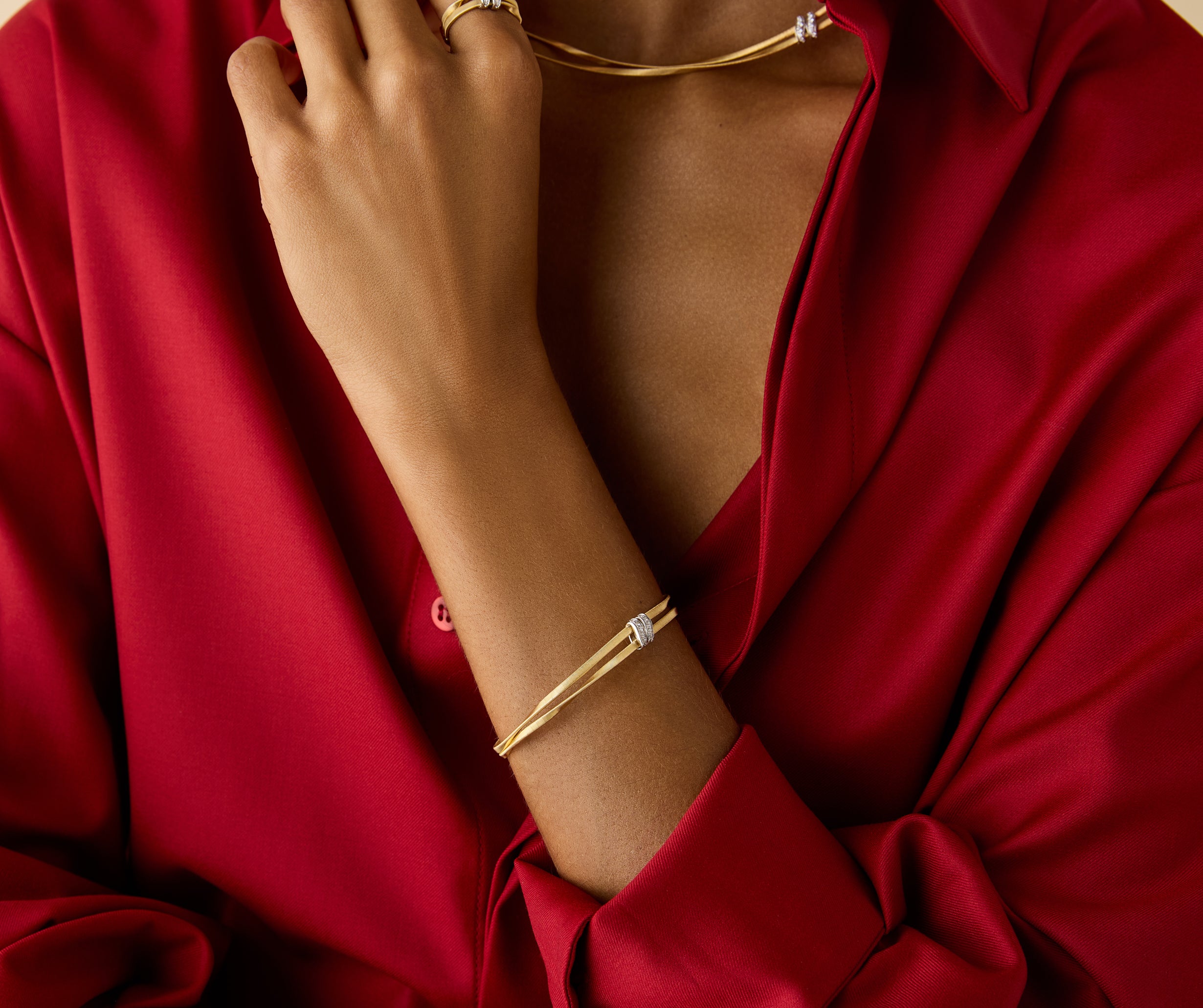 Marco Bicego Marrakech Diamond Station 2 Strand Bracelet in 18K Yellow Gold