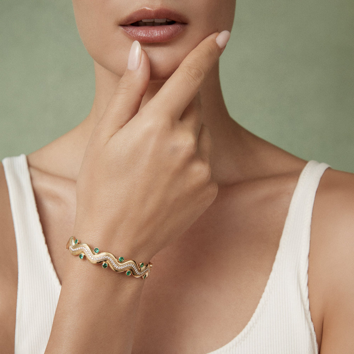 Mark Henry Emerald Riva Surge Bangle in 18K Yellow Gold
