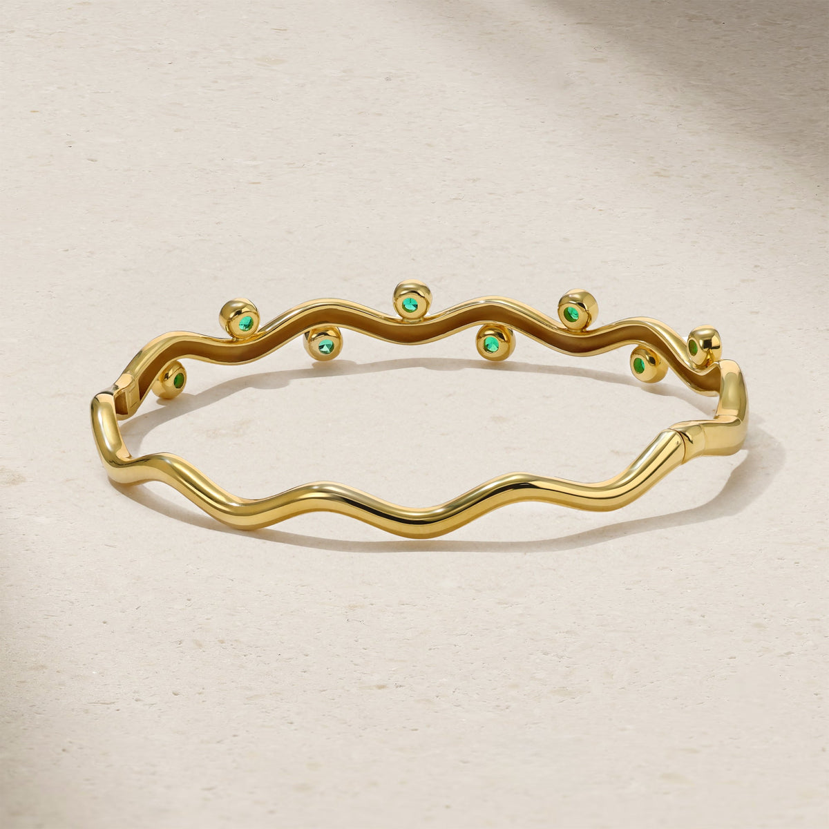 Mark Henry Emerald Riva Wavy Bangle in 18K Yellow Gold