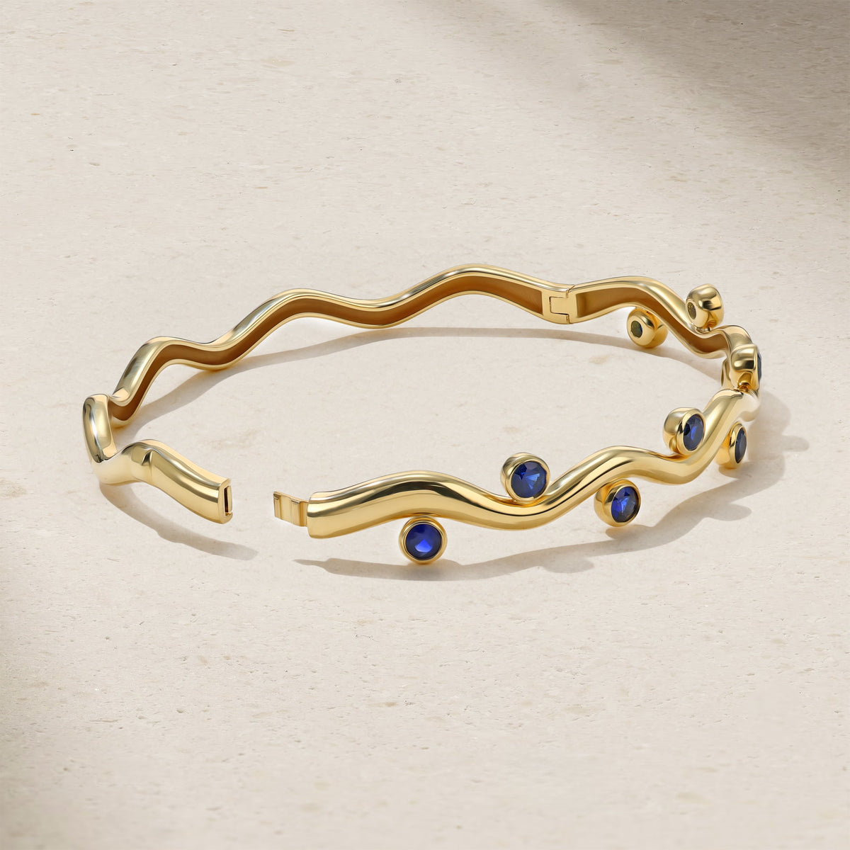 Mark Henry Sapphire Riva Wavy Bangle in 18K Yellow Gold