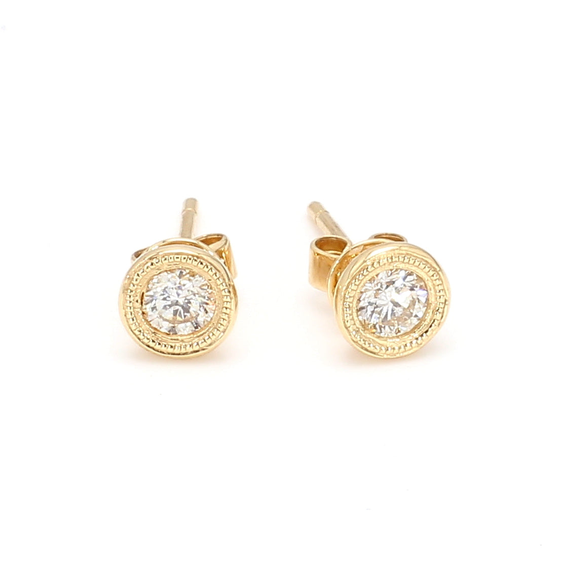Milgrain 0.50CT Bezel Set Diamond Stud Earrings in 14K Yellow Gold