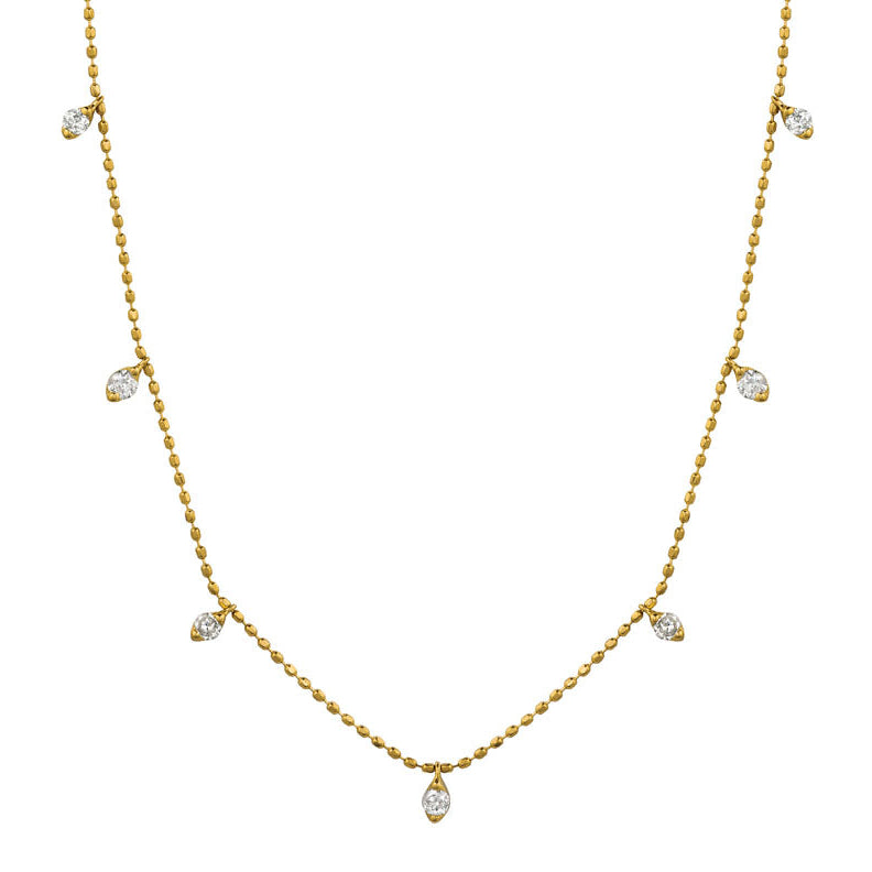 Diamond Station Ball Chain Necklace in 14K Yellow Gold