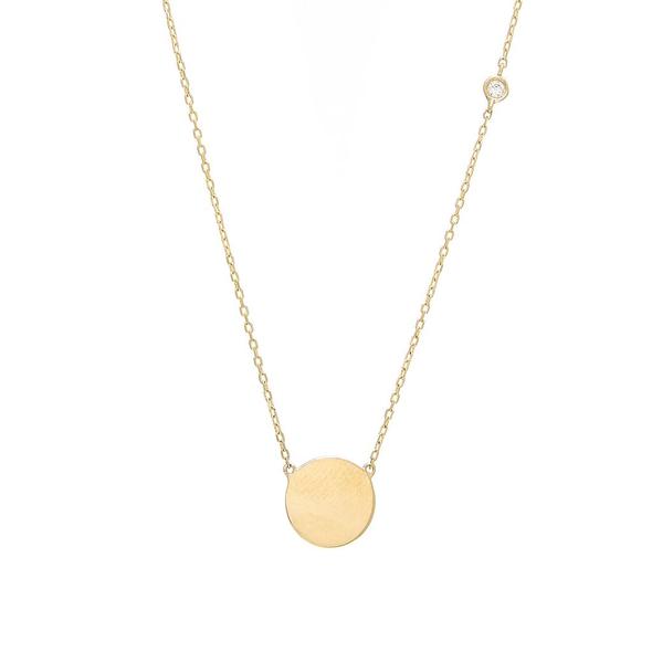 Small Disc Pendant with Diamond Station Necklace in 14K Yellow Gold