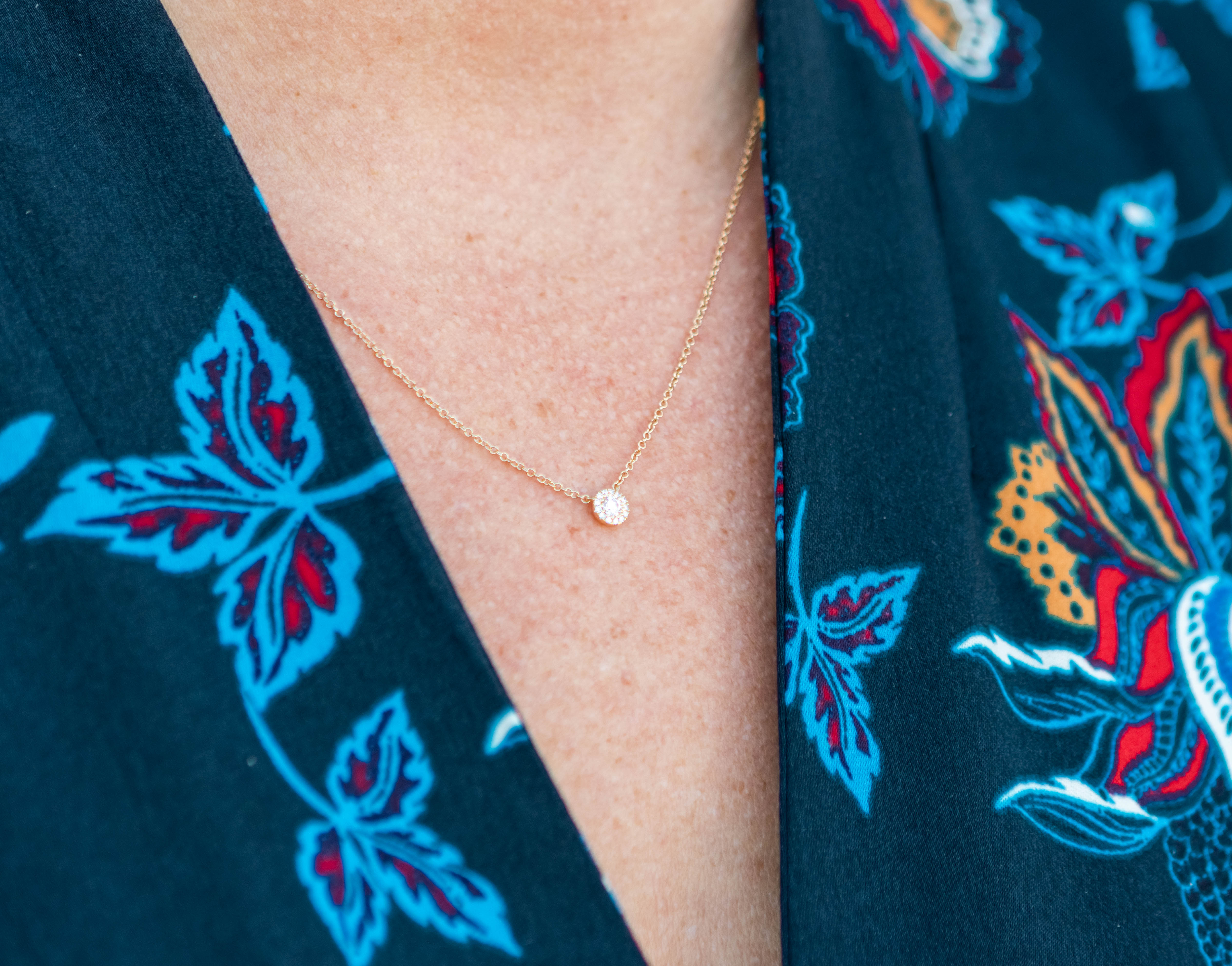 Diamond Halo Pendant Necklace in 14K Yellow Gold