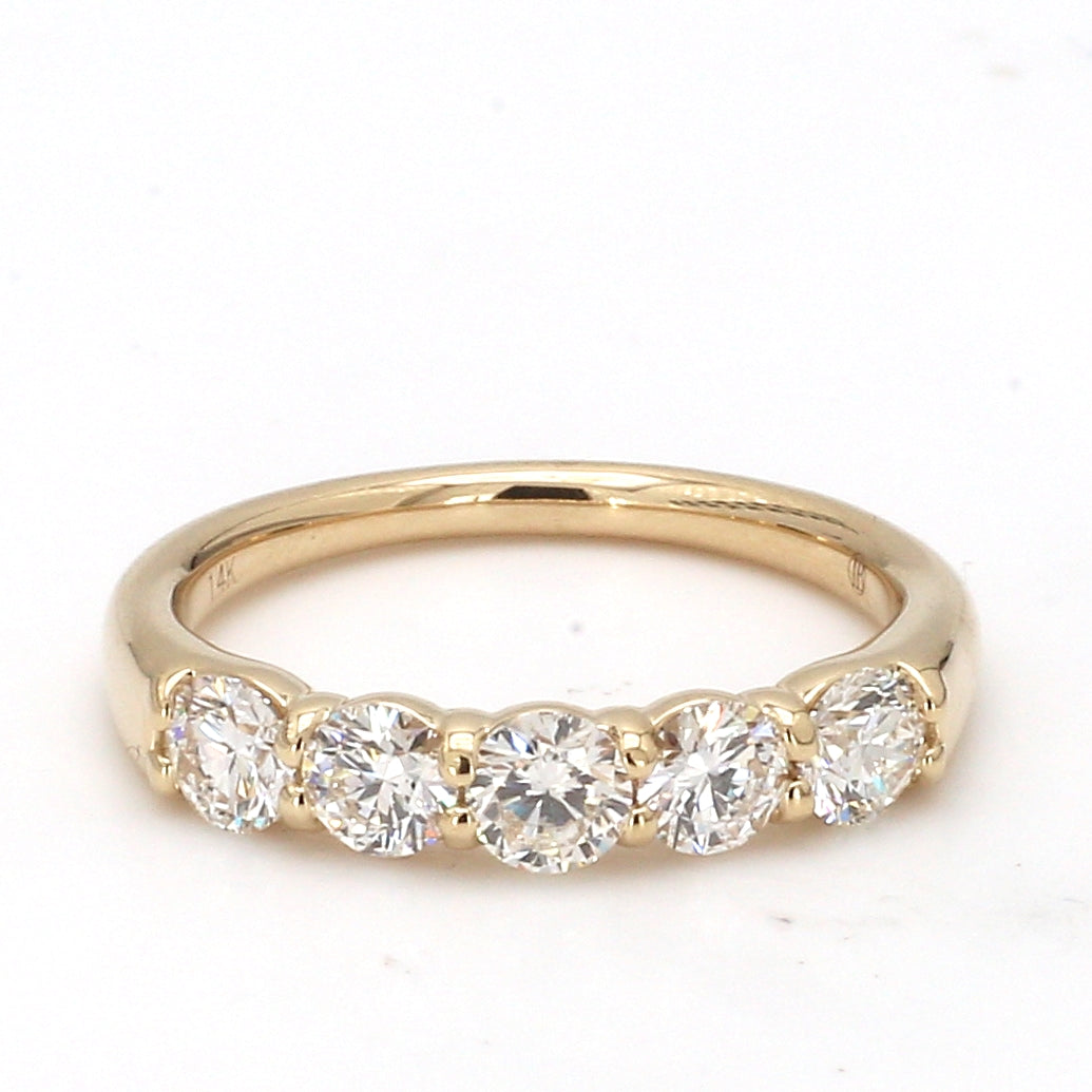 5 Across Shared Prong 1.00CT Diamond Band in 14K Yellow Gold, Size 6