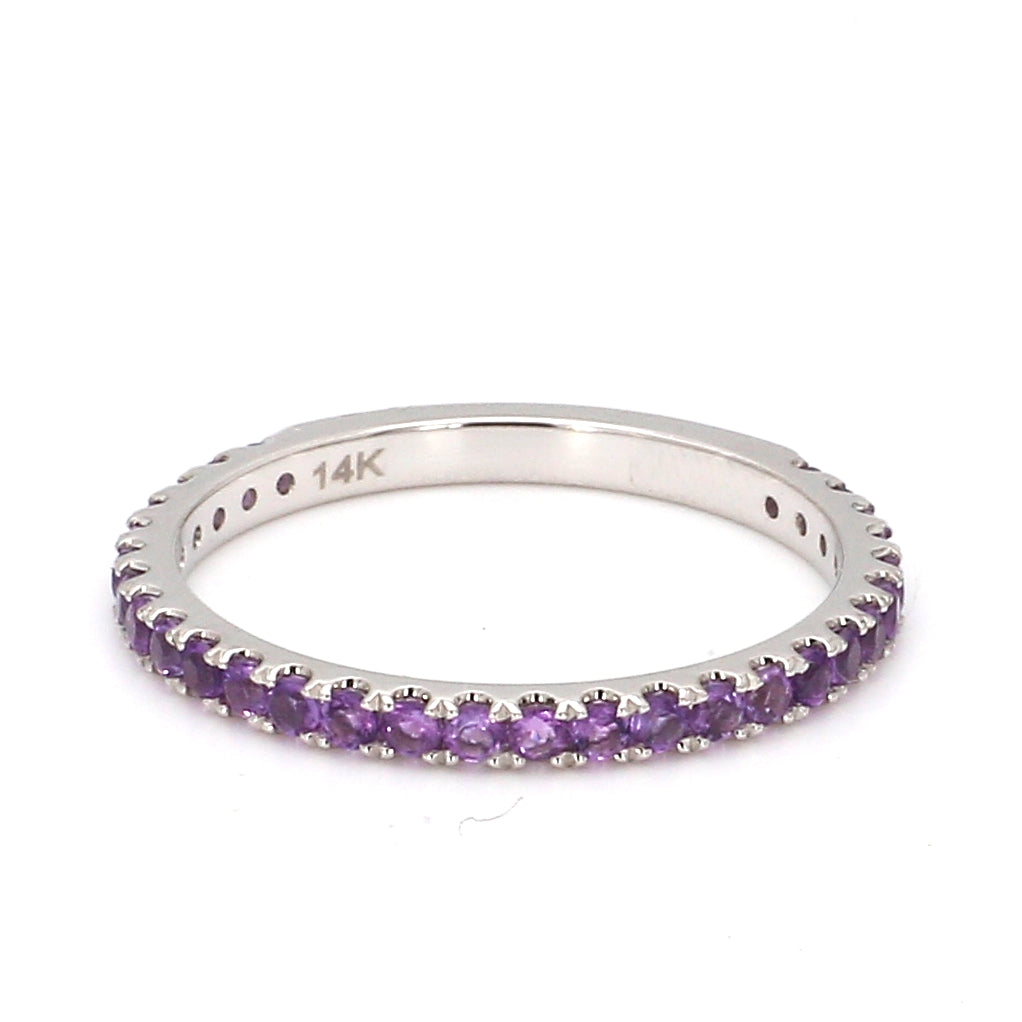 Amethyst Pave Ring in 14K White Gold, Size 6.5