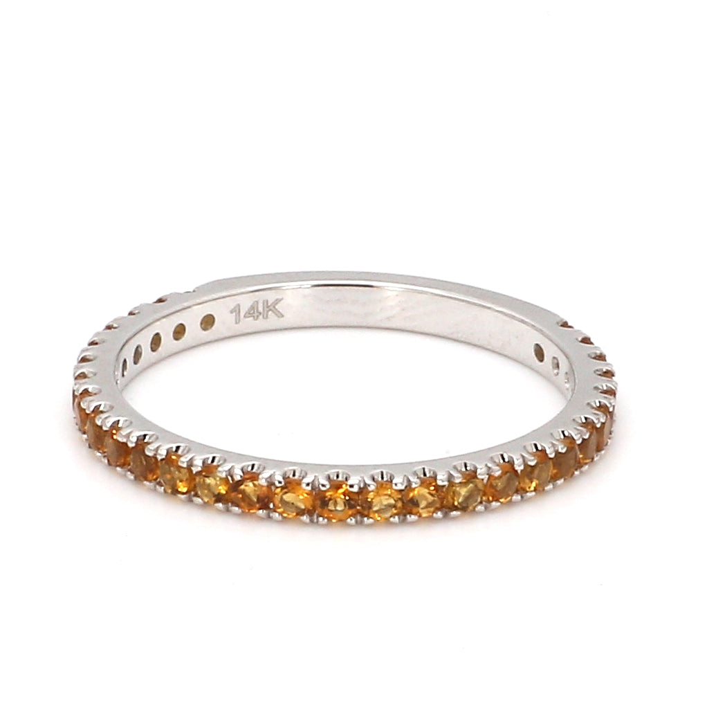 Citrine Pave Ring in 14K White Gold, Size 6.5