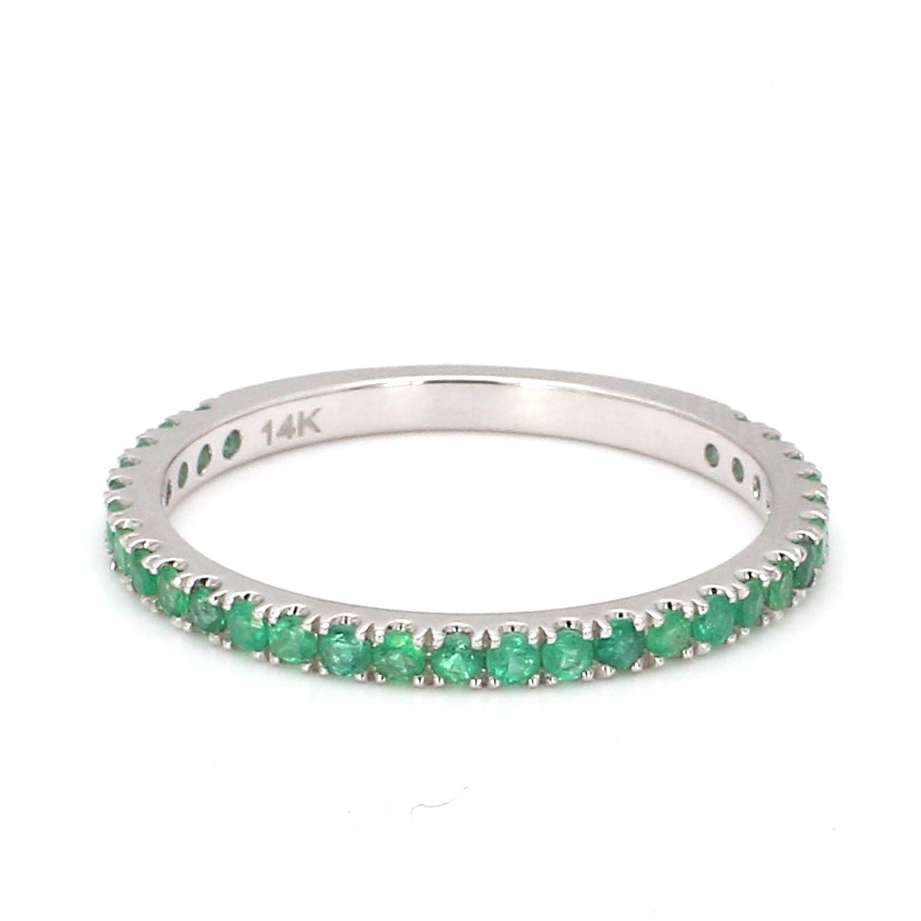 Emerald Pave Ring in 14K White Gold, Size 6.5