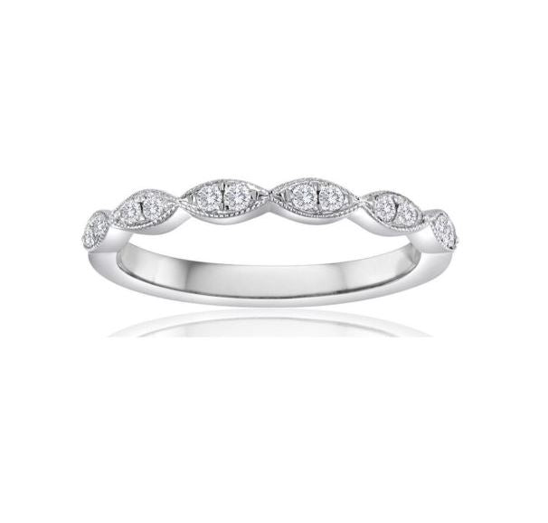 Milgrain Marquise Diamond Ring in 14K White Gold, Size 6