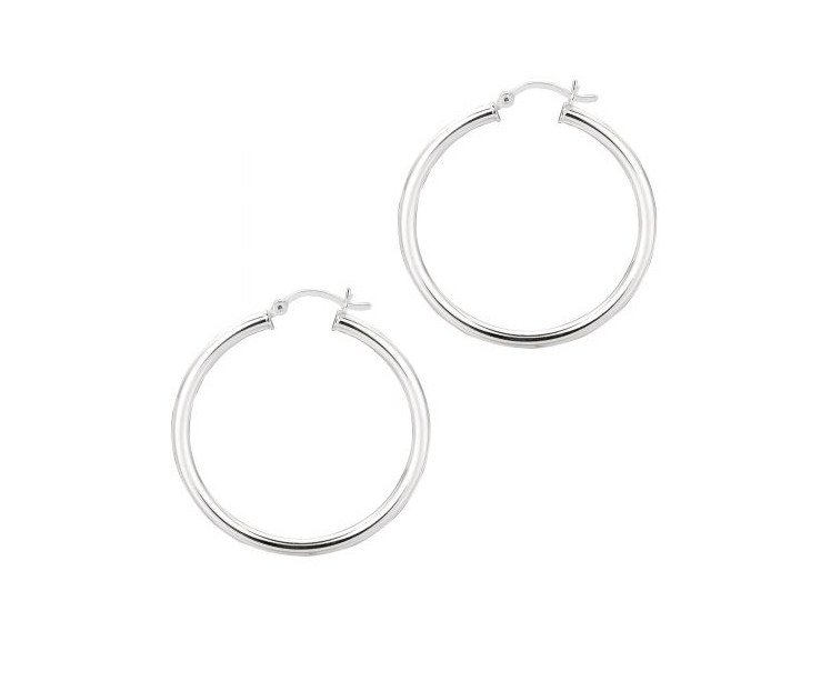 3X35MM Polished Tube Hoops in Sterling Silver