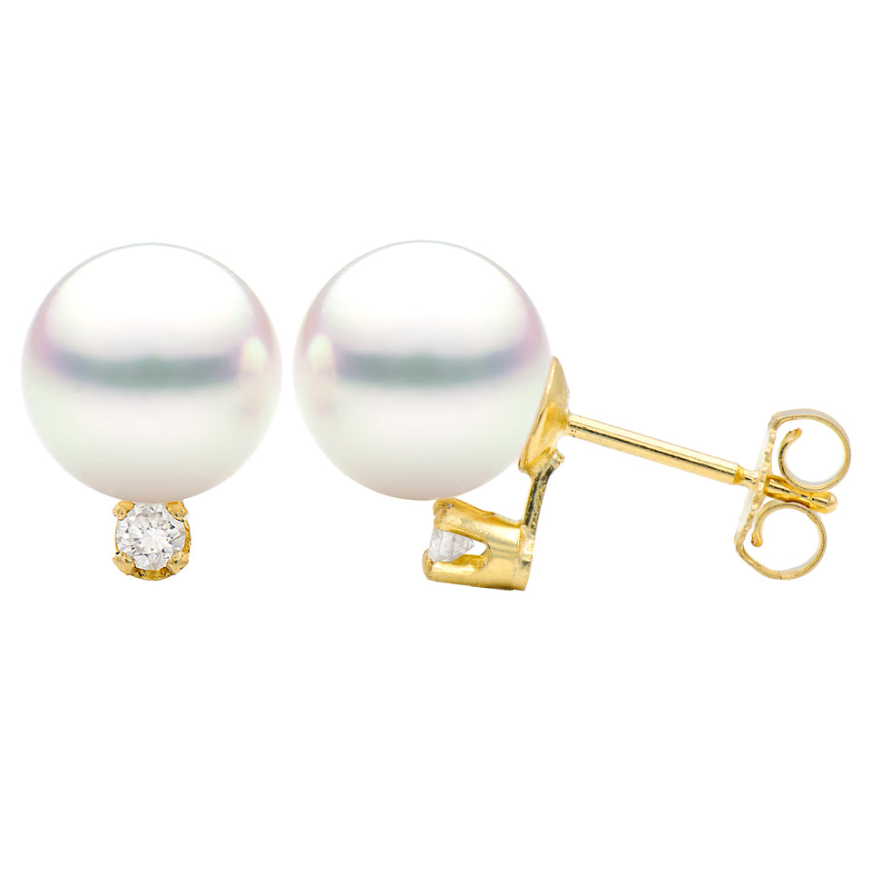 Akoya 6.5-7MM Pearl Diamond Stud Earrings in 14K Yellow Gold