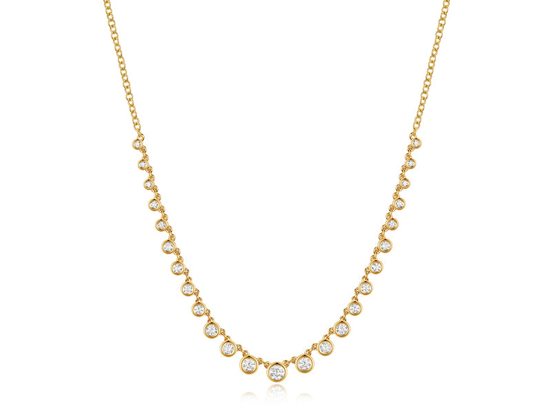 Bezel Set Diamond Station Necklace in 14K Yellow Gold