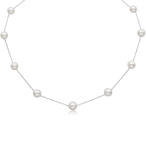Freshwater Pearl Station Necklace in 14K White Gold