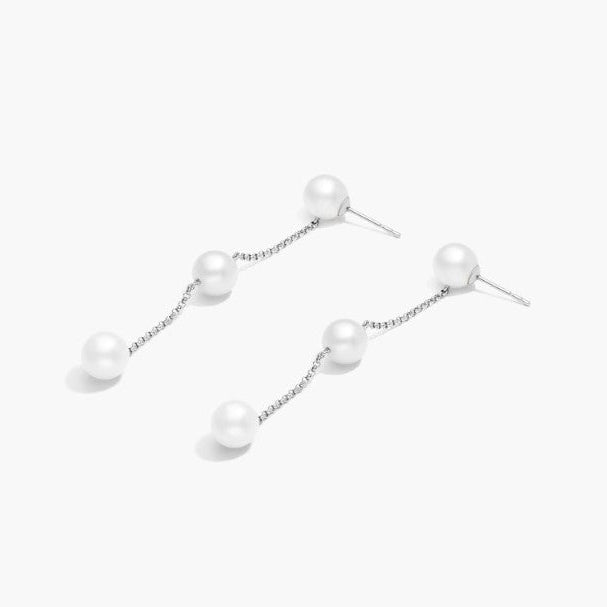 Freshwater Pearl Station Drop Earrings in 14K White Gold
