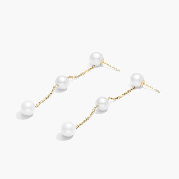 Freshwater Pearl Station Drop Earrings in 14K Yellow Gold