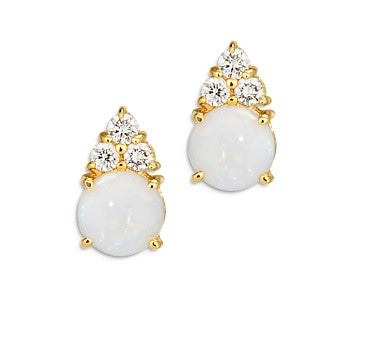 Opal & Diamond Stud Earrings in 14K Yellow Gold