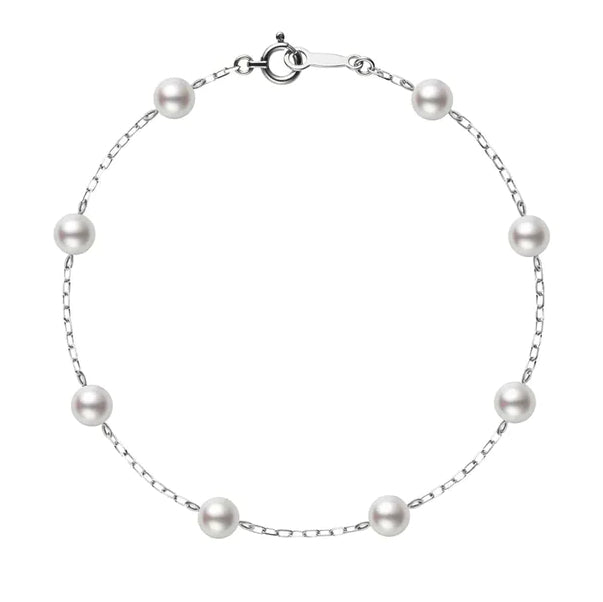 Mikimoto A+ Akoya Cultured Pearl Station Bracelet in White Gold, 6-5.5MM