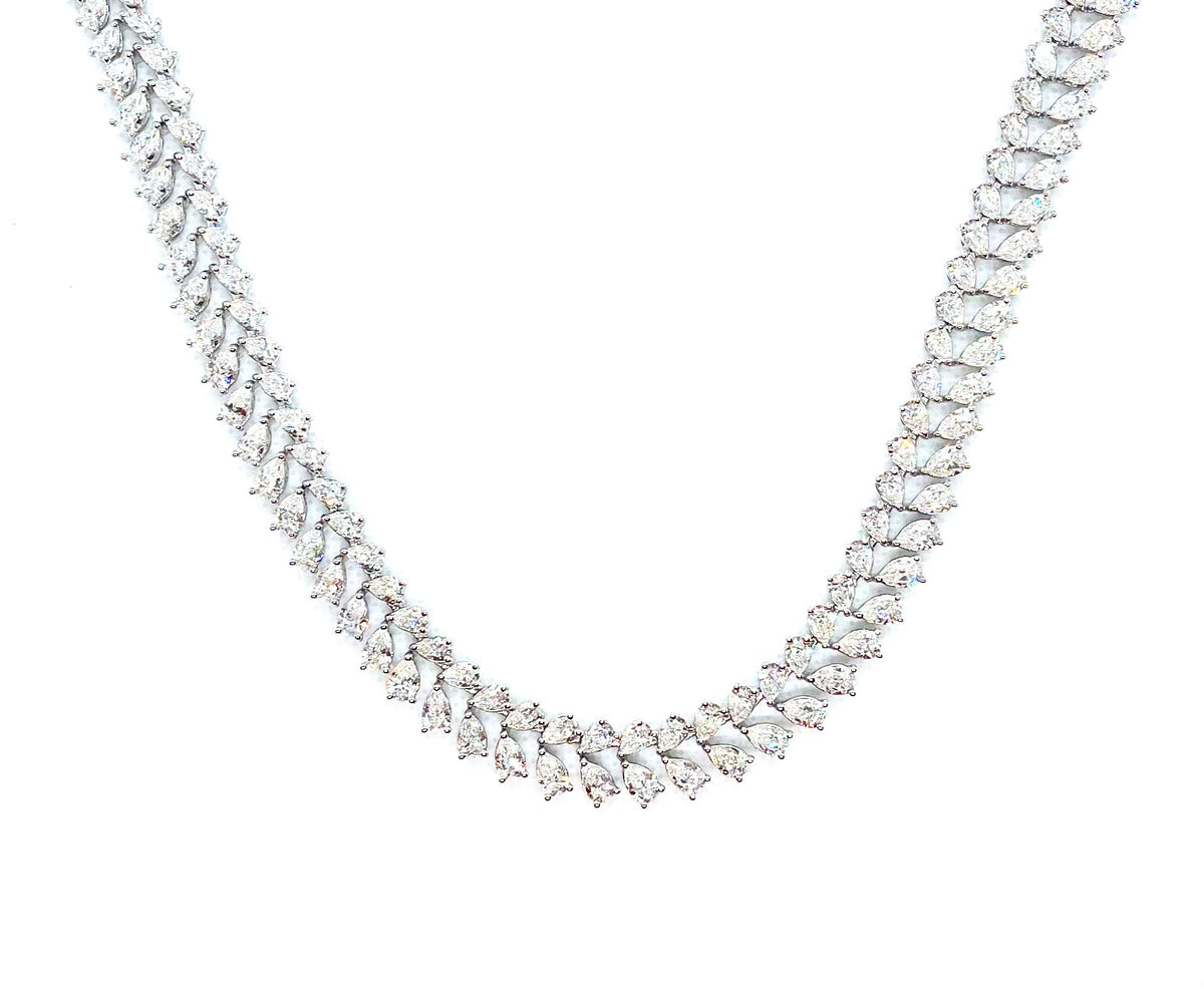 Two Row Graduated Pear Diamond Necklace in 18K White Gold
