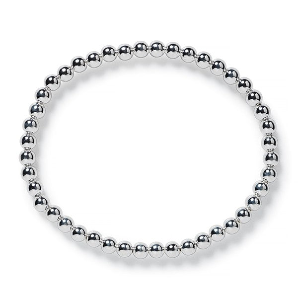 Round Bead Stretch Bracelet in Sterling Silver, 7" Length