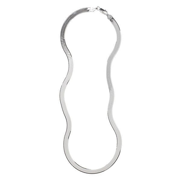 Thin Herringbone Chain Necklace in Sterling Silver, 16" Length