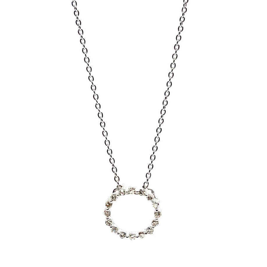 Open Circle Diamond Pendant Necklace in Sterling Silver