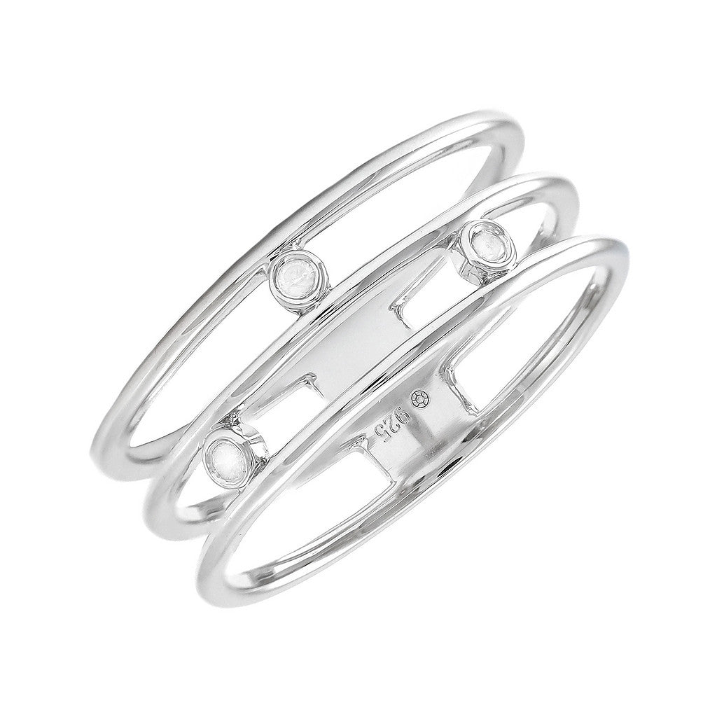 Multi-Row Diamond Bezel Ring in Sterling Silver, Size 7