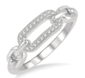 Diamond Paperclip Ring in Sterling Silver, Size 8